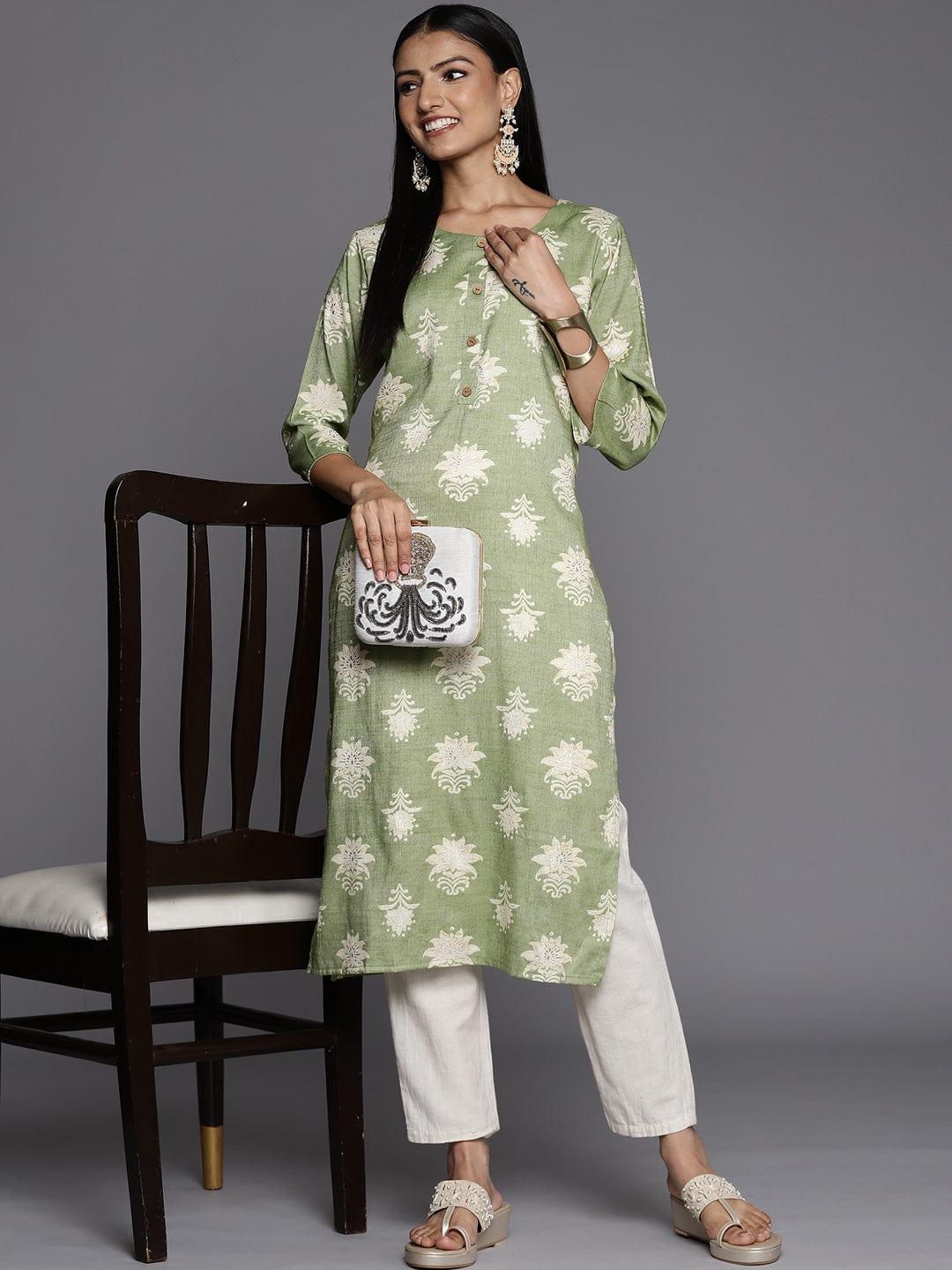 Varanga Women Green Ethnic Motifs Printed Kurta - Indiakreations