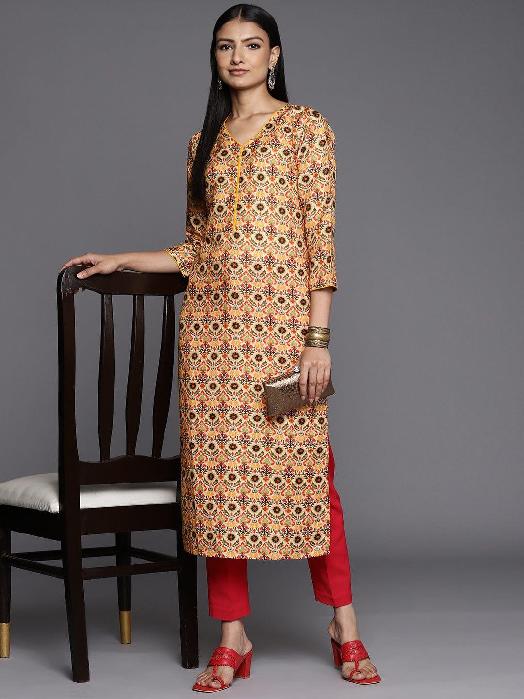 Varanga Women Yellow & Beige Ethnic Motifs Printed Floral Kurta - Indiakreations