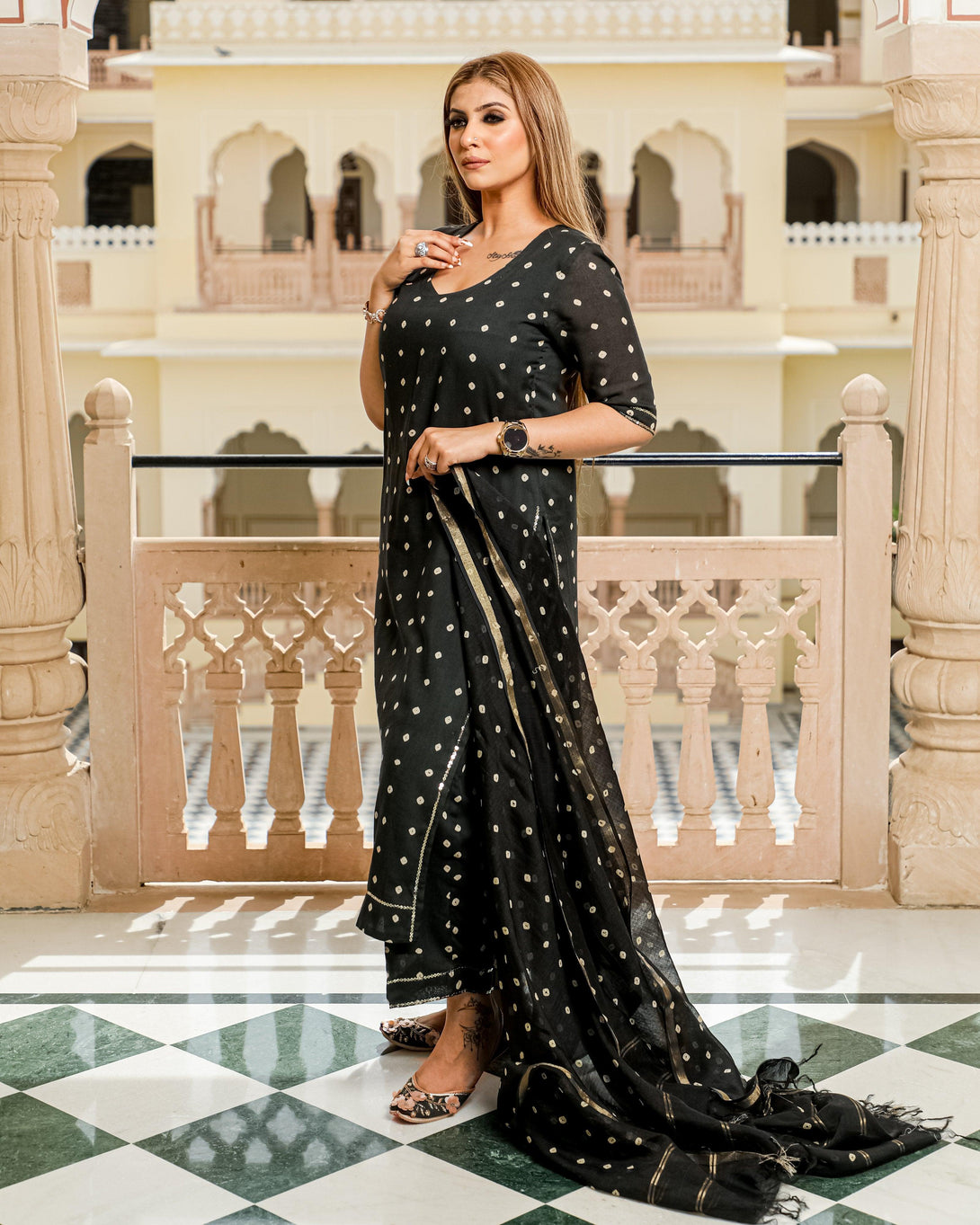 Women's Black Modal Bandhani Suit Set - Baisacrafts - Indiakreations