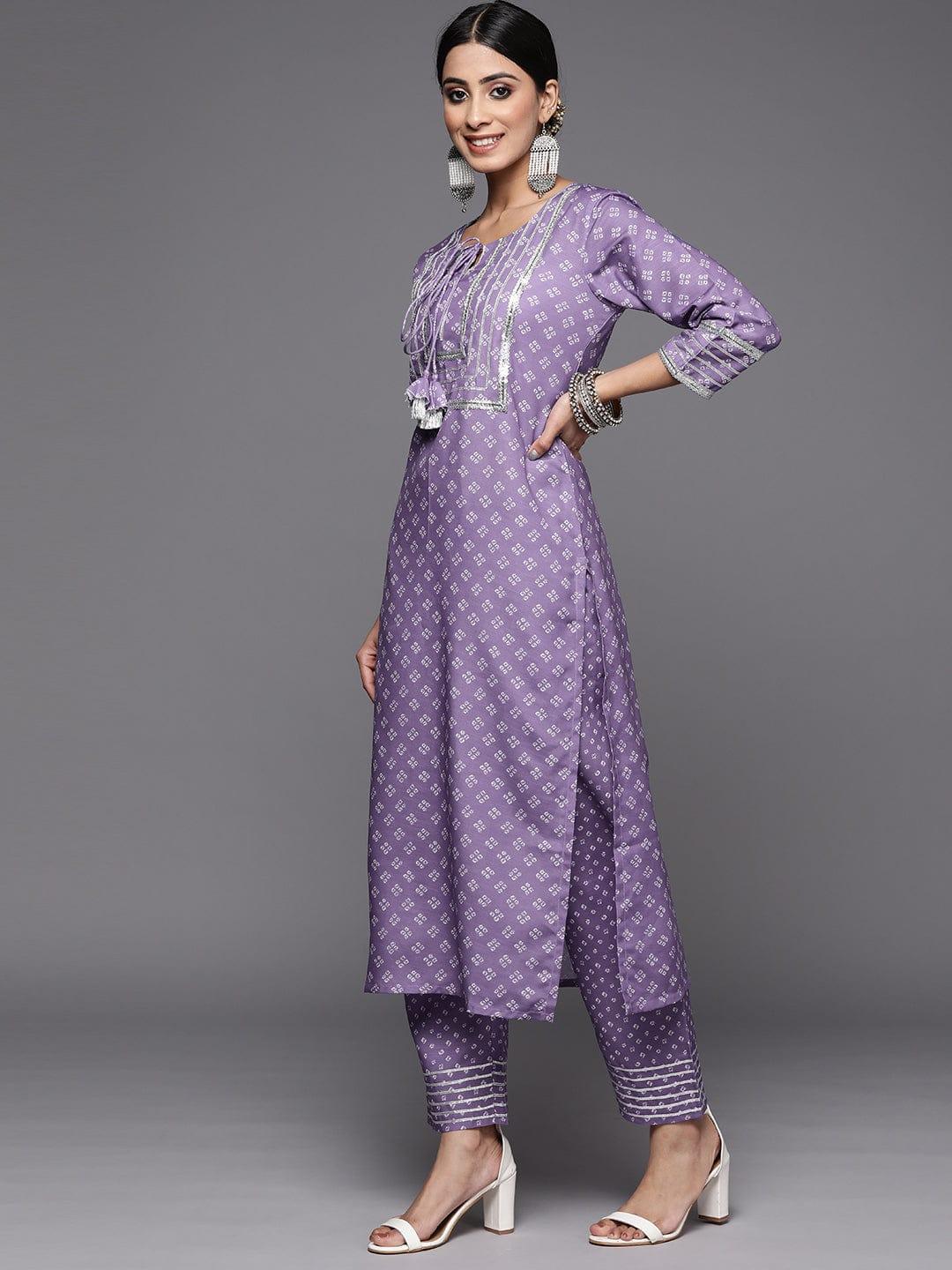 Varanga Women Purple Bandhani Printed Kurta with Trousers & With Dupatta - Indiakreations