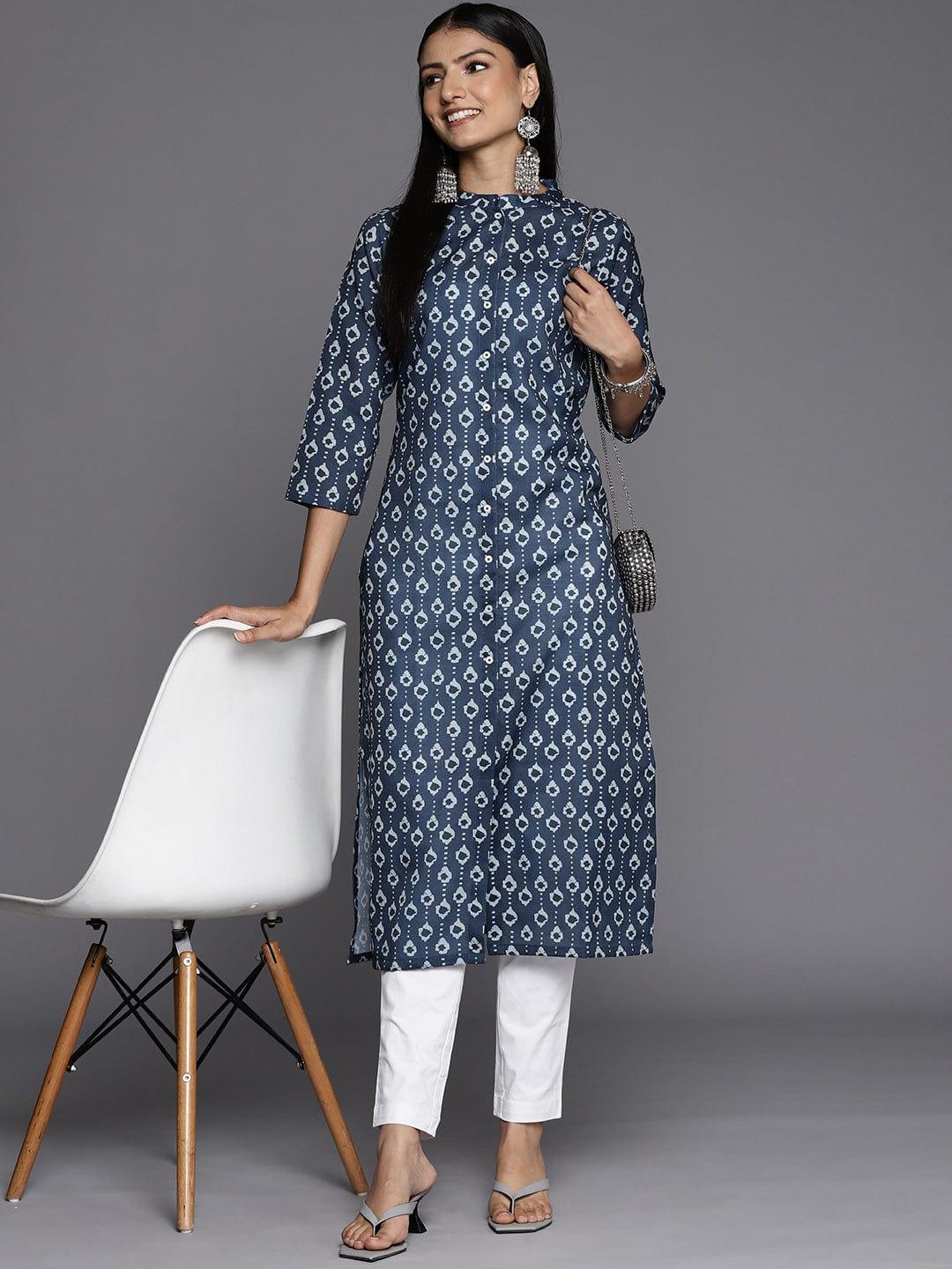 Varanga Women Navy Blue Ethnic Motifs Printed Kurta - Indiakreations