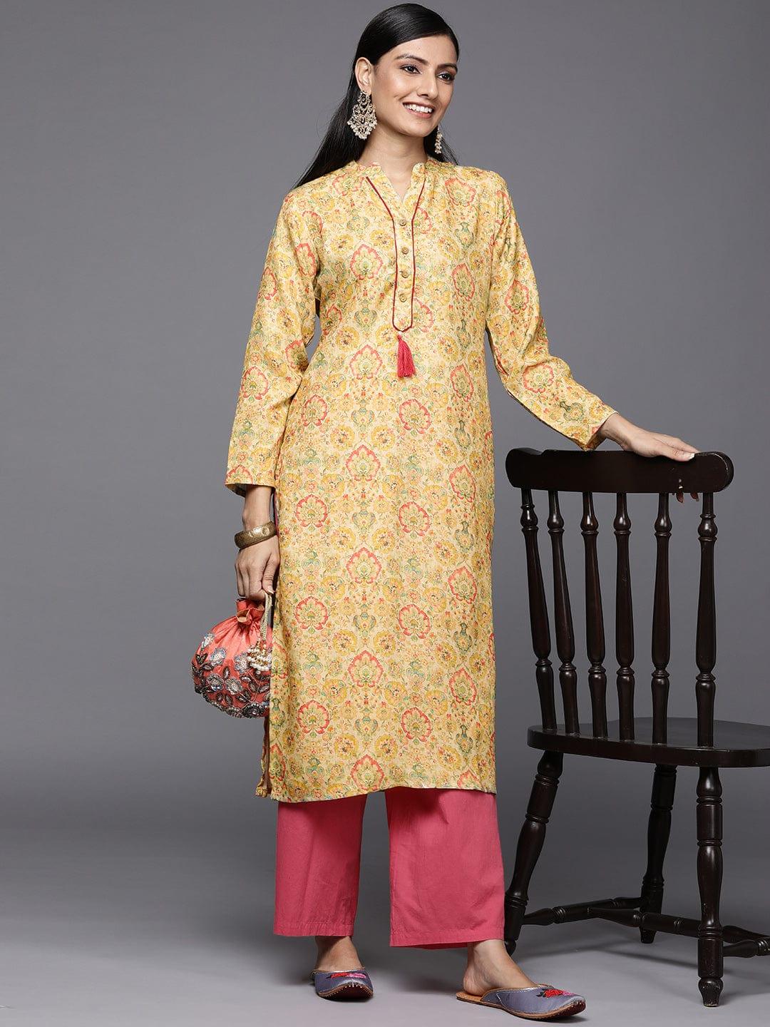 Varanga lime pashmina printed winter kurta - Indiakreations