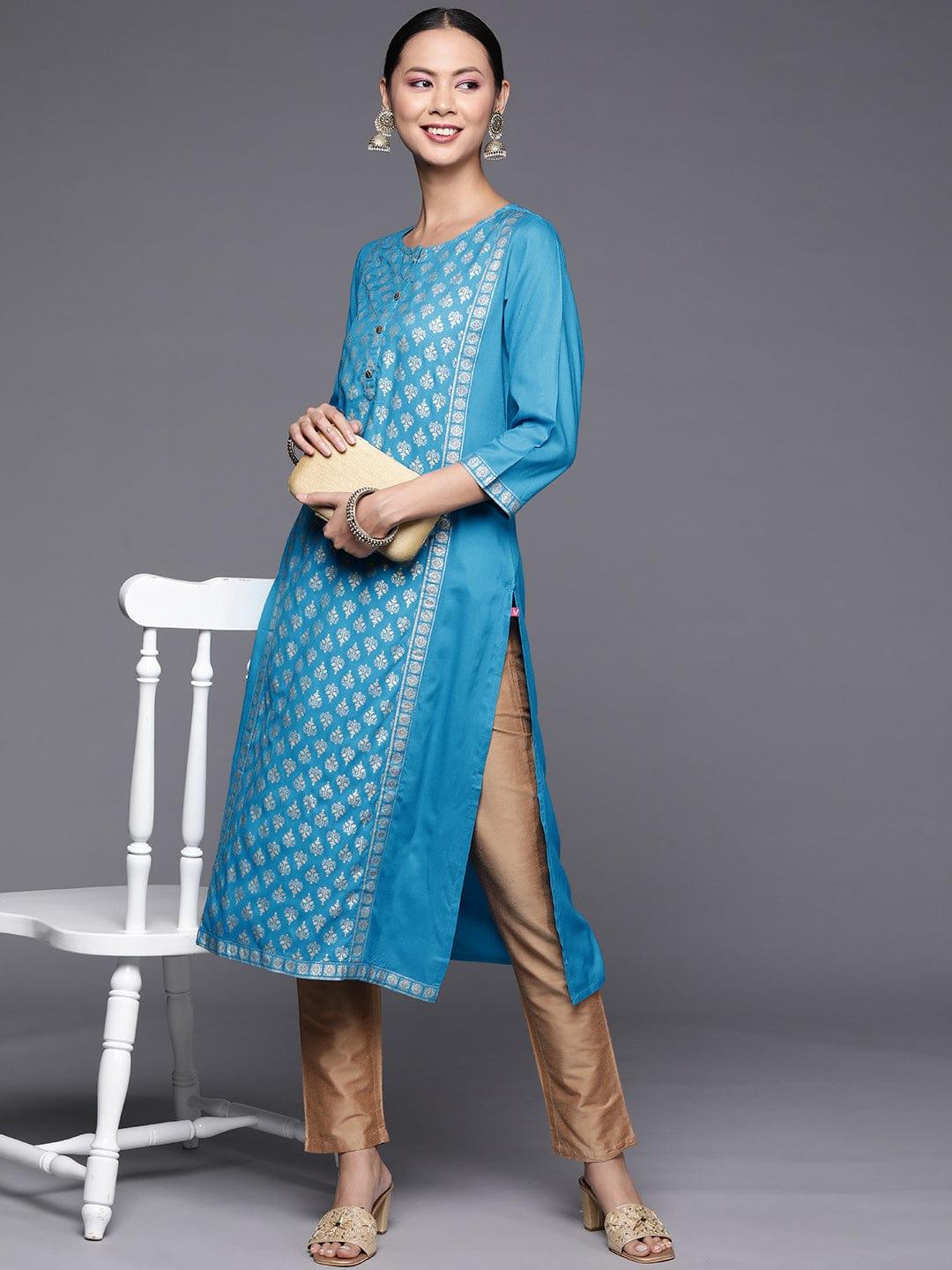 Varanga Women Blue Ethnic Motifs Printed Kurta - Indiakreations