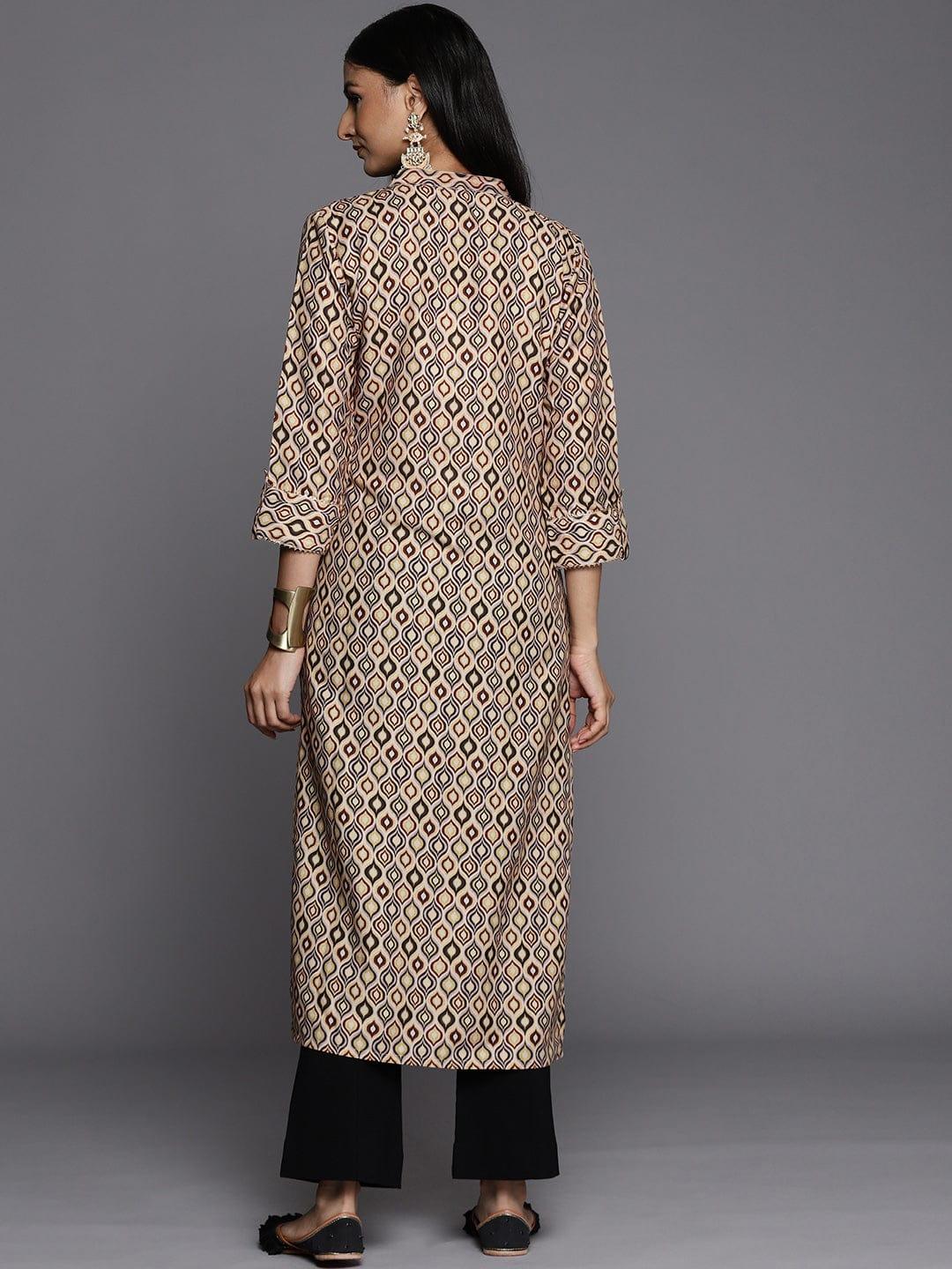 Varanga Women Beige & Yellow Ethnic Motifs Printed Quirky Kurta - Indiakreations