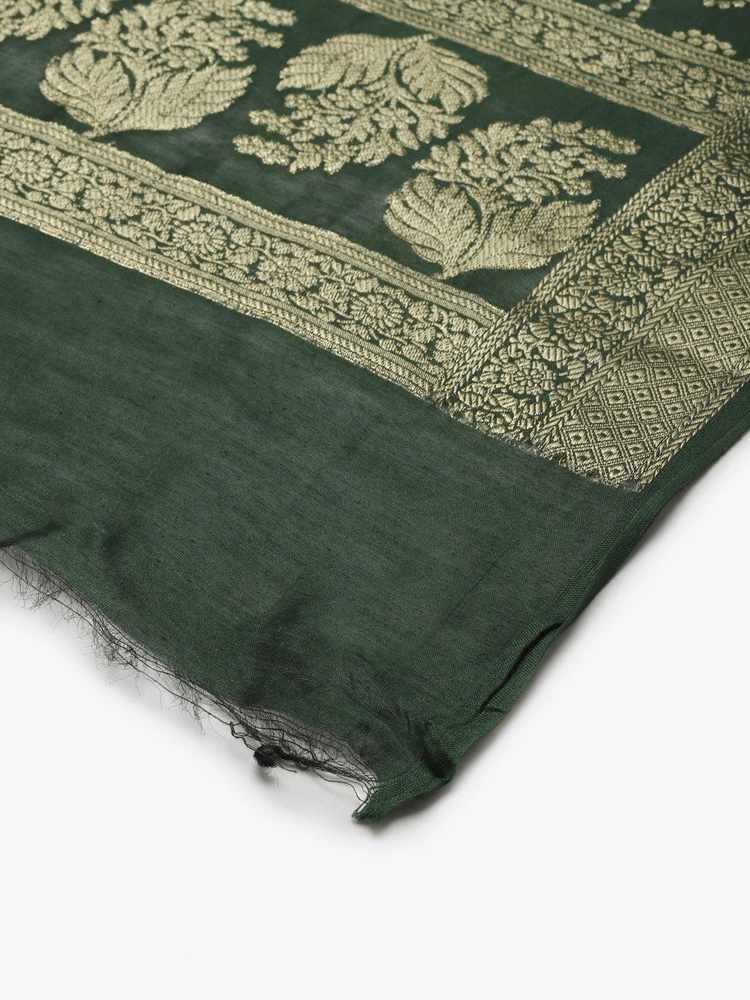 Women's Green Color Ethnic Motifs Woven Design Dupatta With Zari - Varanasi - Indiakreations