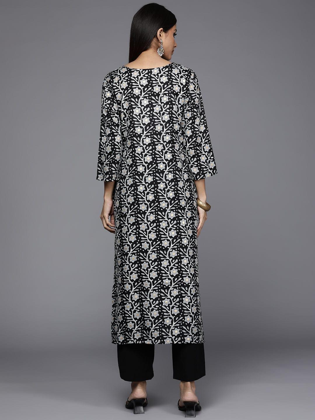 Varanga Women Black & Grey Floral Printed Zardozi Kurta - Indiakreations