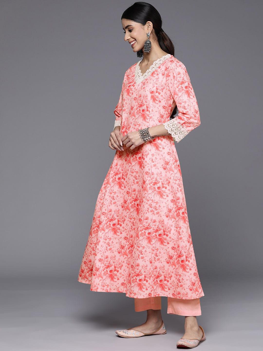 Varanga Floral Printed A-Line Kurta With Trousers & With Dupatta - Indiakreations