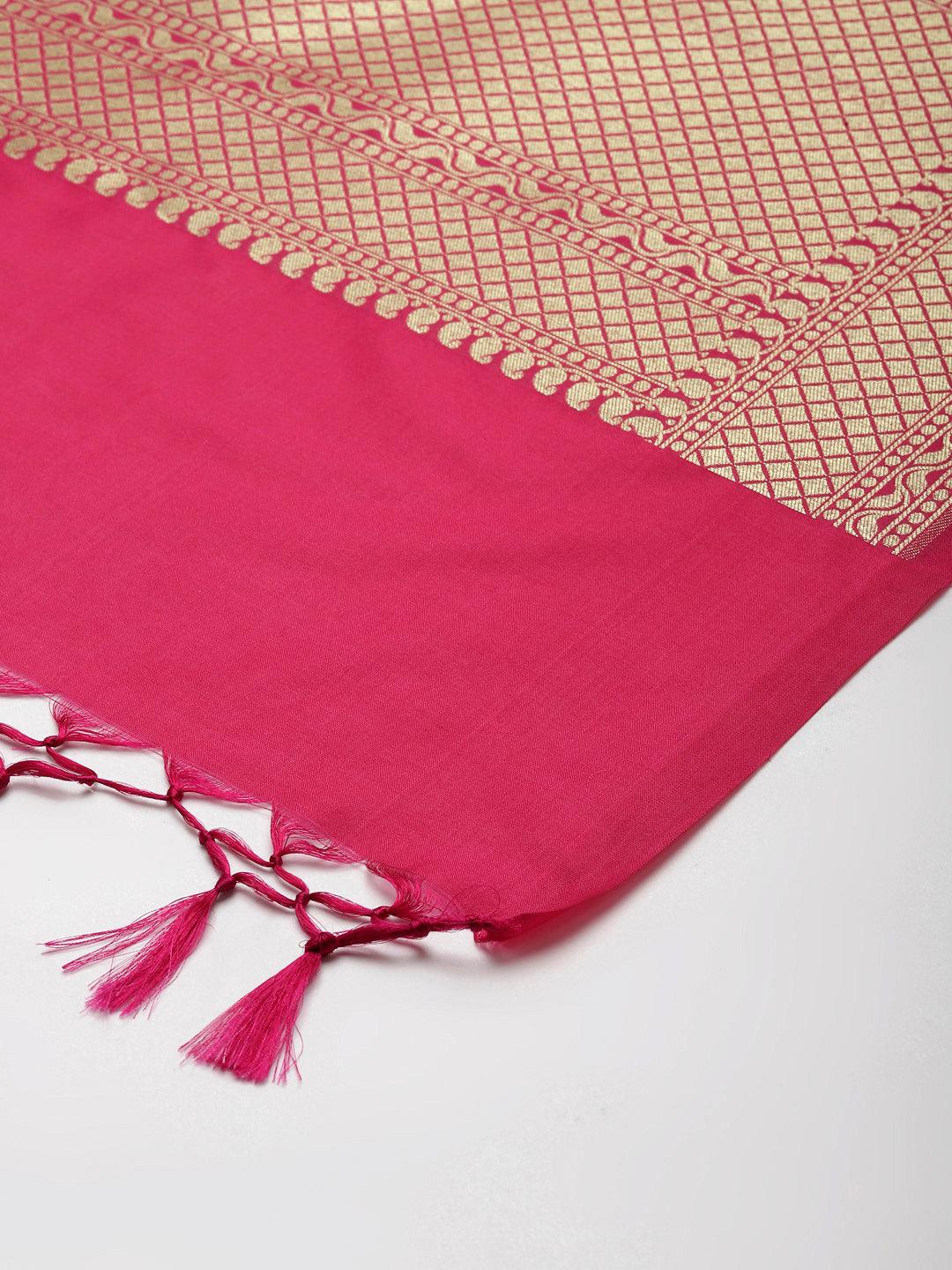 Women's Magenta Color Ethnic Motifs Woven Design Dupatta With Zari - Varanasi - Indiakreations