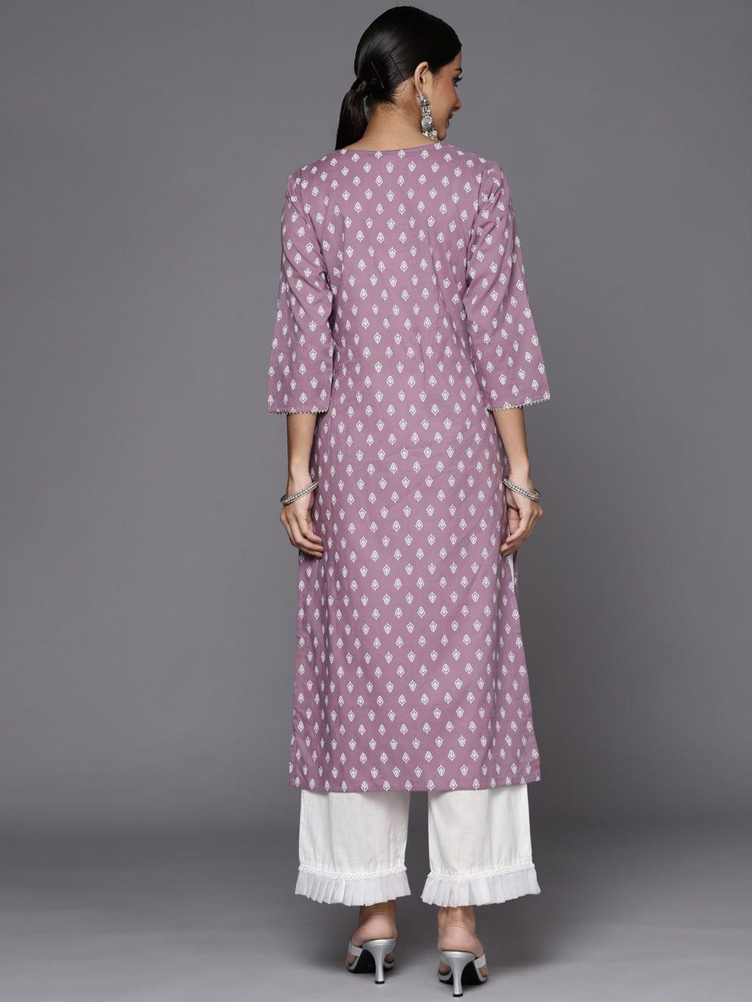 Varanga Women Mauve & Off White Ethnic Motifs Printed Gotta Patti Kurta - Indiakreations