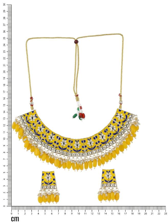 Women's Gold-Plated Yellow Meenakari & Pearl Beaded Choker Jewellery Set - Jazz And Sizzle - Indiakreations