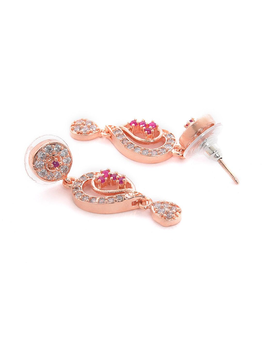 Women's Rose Gold-Plated Ruby AD-Studded Handcrafted Floral Jewellery Set - Jazz And Sizzle - Indiakreations