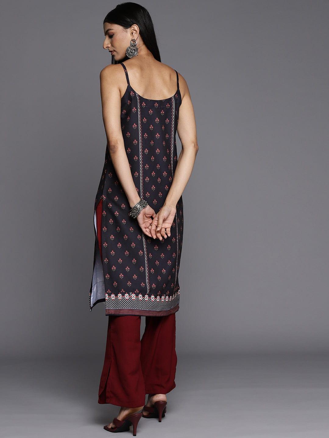 Varanga Women Black & Rust Ethnic Motifs Printed Floral Kurta - Indiakreations