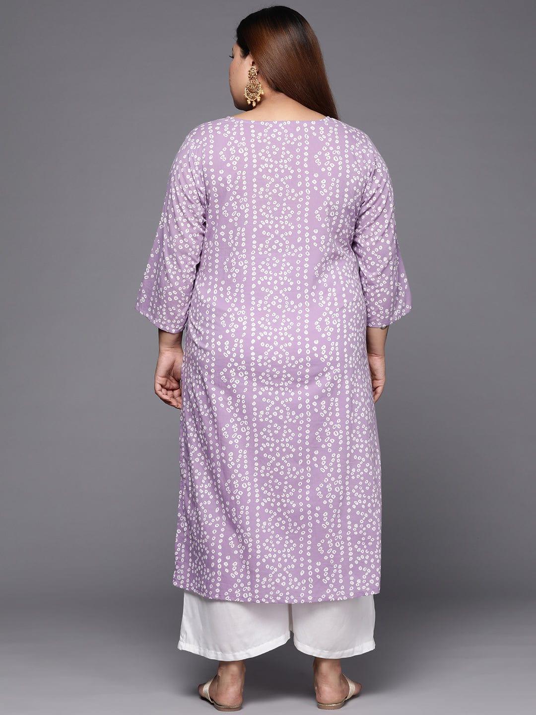 Varanga Women Plus Size Lavender & White Bandhani Printed Gotta Patti Kurta - Indiakreations