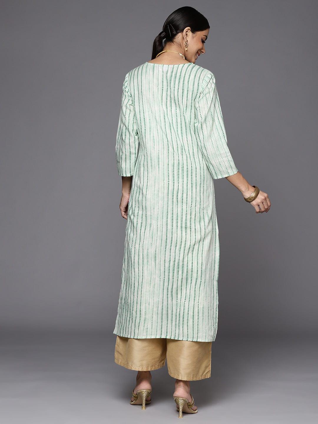 Varanga Women Green & White Printed Gotta Patti Indie Prints Kurta - Indiakreations