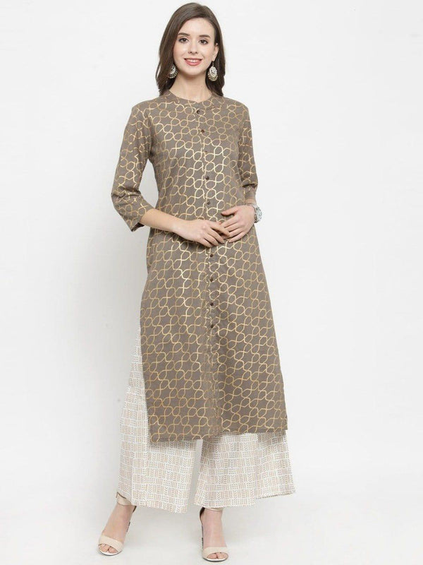 KSUT Women Grey & Beige Printed Kurta with Palazzos - Indiakreations