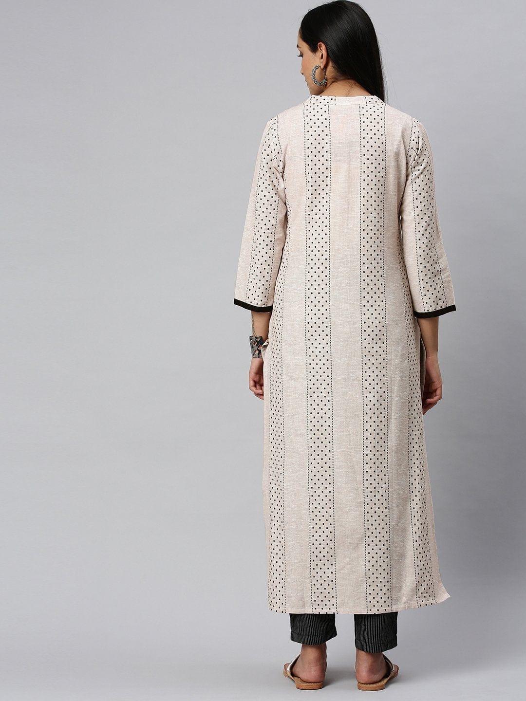 KSUT Off White And Black Polka Dot Woven Straight Kurta - Indiakreations