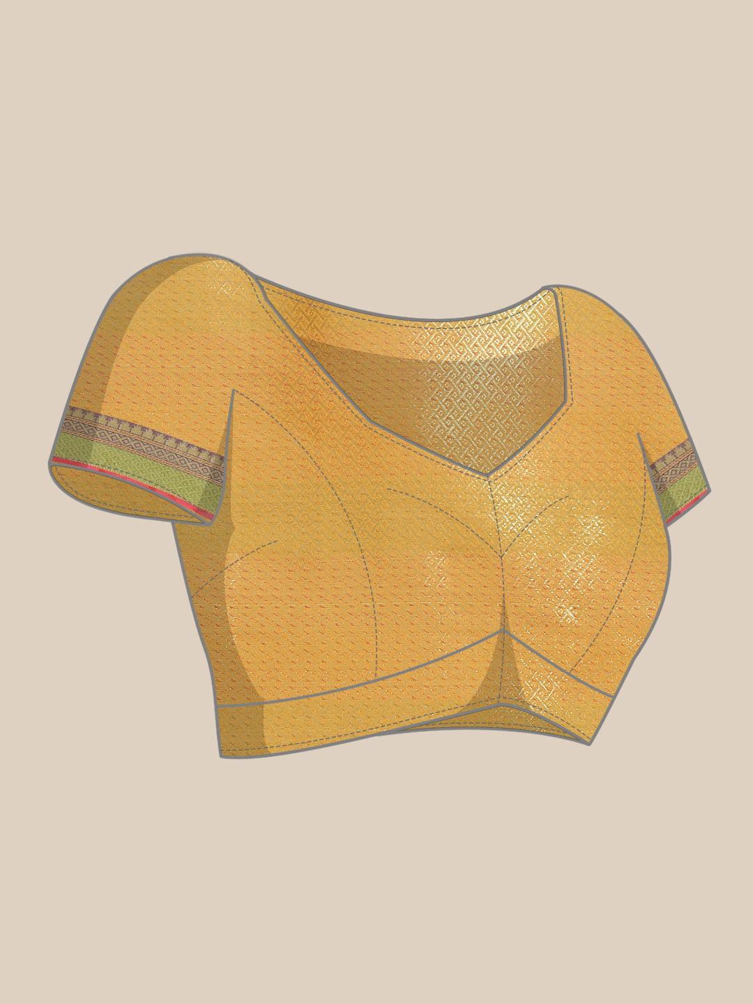 Women's Mustard Silk Jaamdani Cutwork Saree - Varanasi - Indiakreations