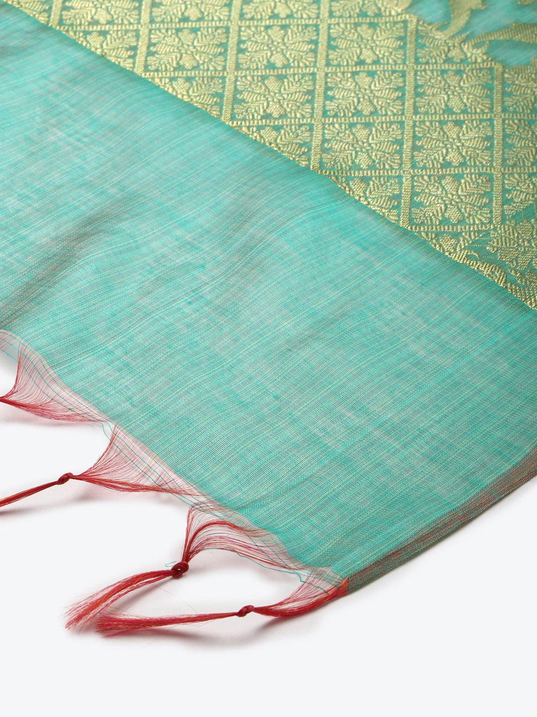 Women's Green Color Ethnic Motifs Woven Design Dupatta With Zari - Varanasi - Indiakreations