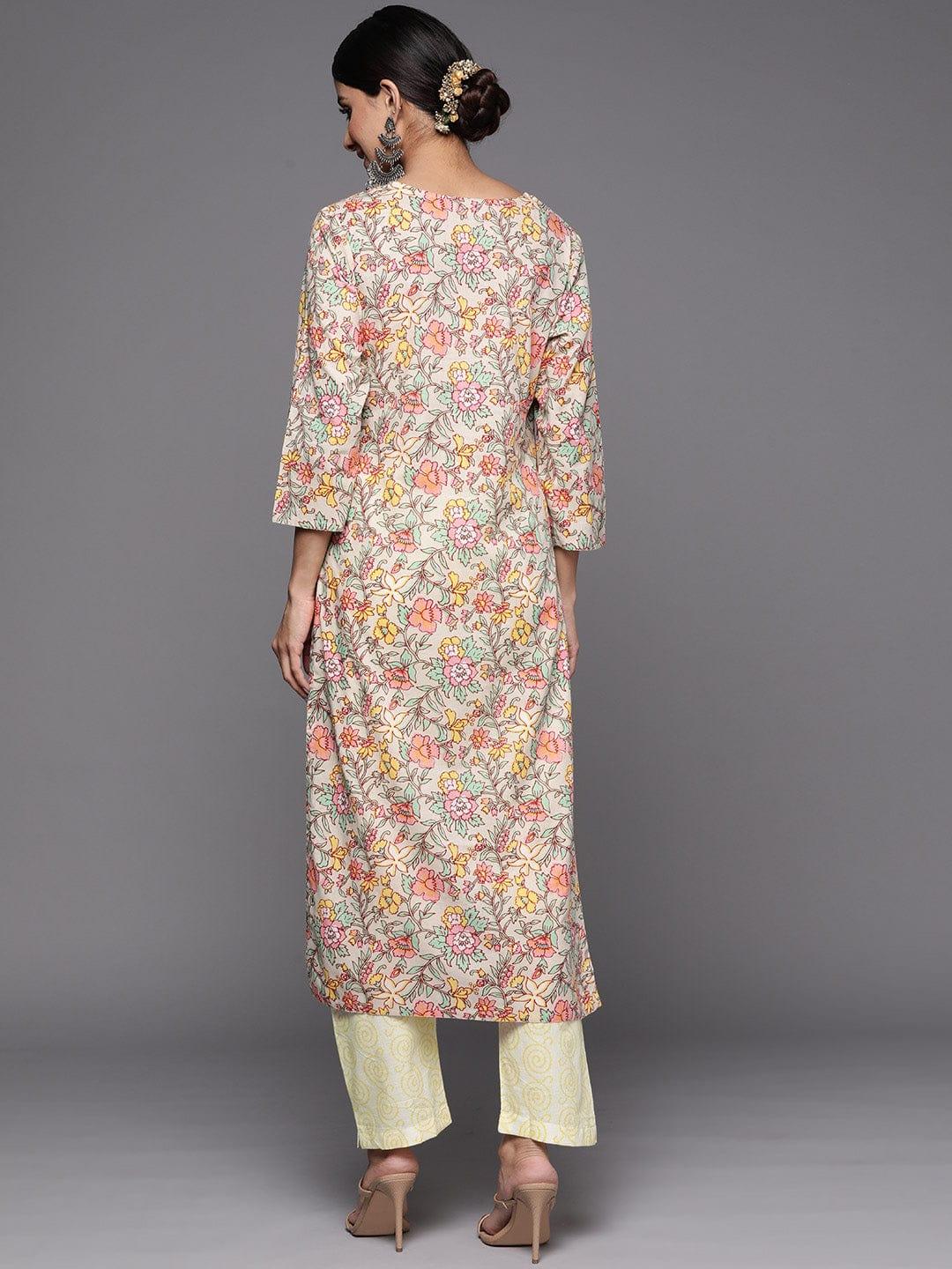 Sea Green & Mustard Yellow Printed Kurta with Trousers - Indiakreations