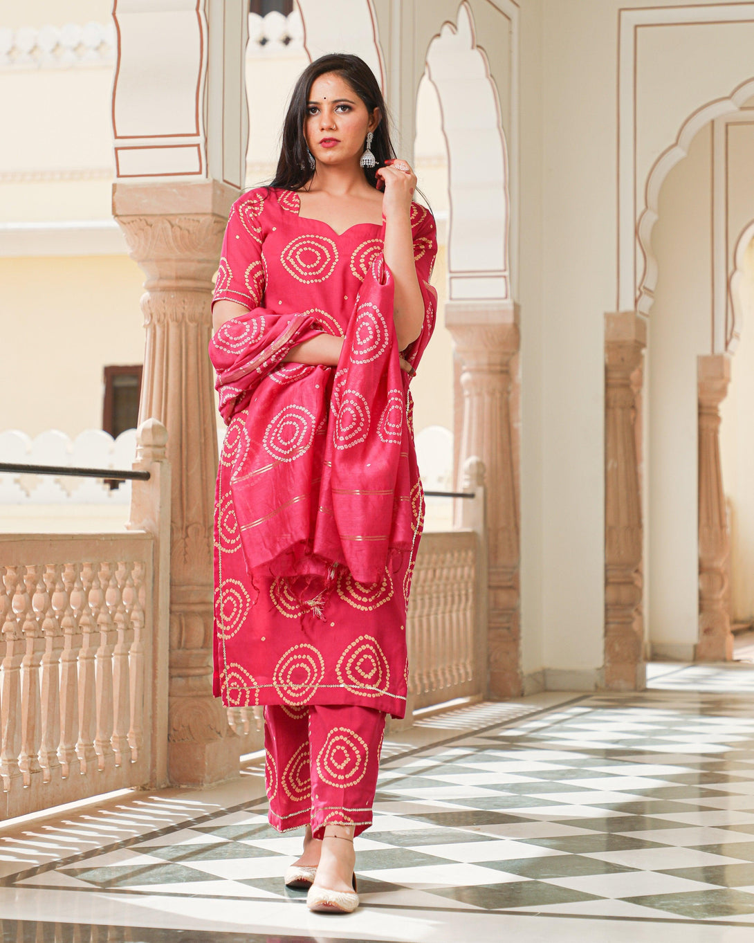 Women's Magenta Modal Bandhani Suit Set - Baisacrafts - Indiakreations