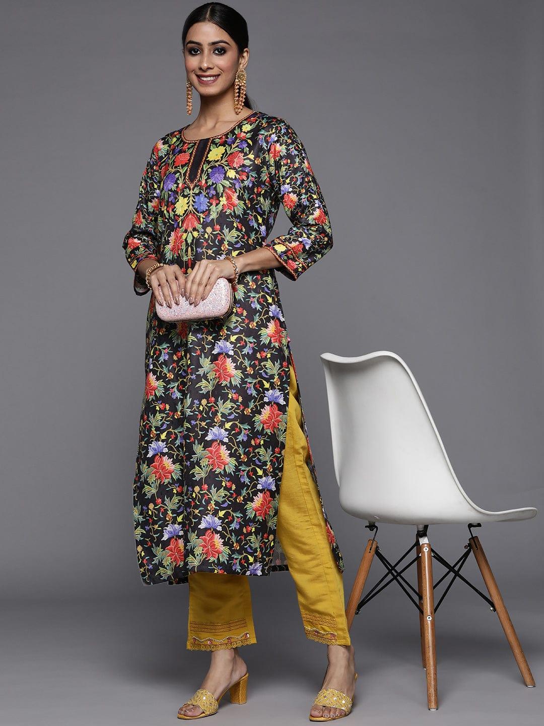 Varanga Woman Pashmina Floral Printed Straight Winter Kurta - Indiakreations