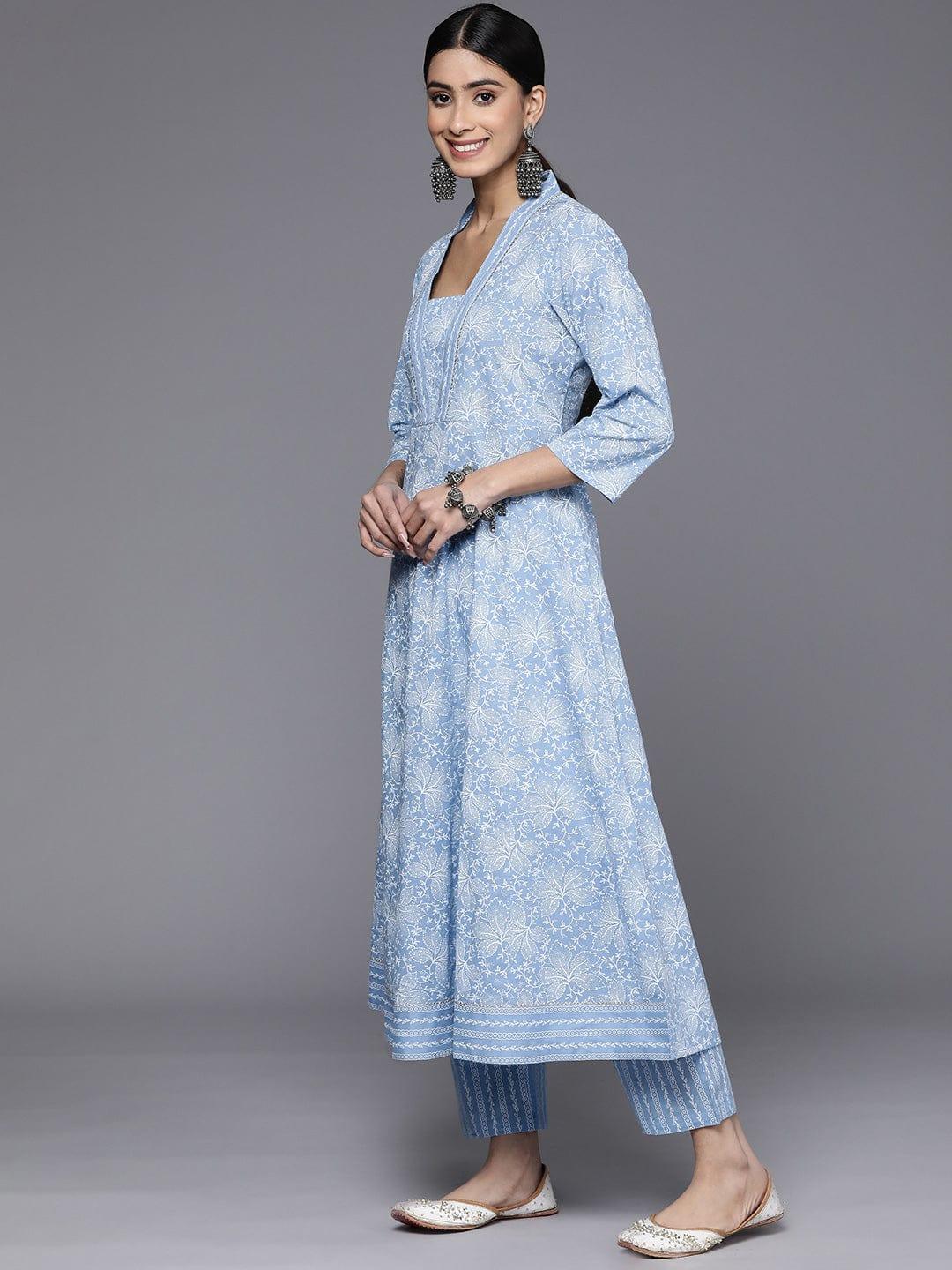 Varanga Floral Printed Anarkali Gotta Patti Pure Cotton Kurta With Trousers & With Dupatta - Indiakreations