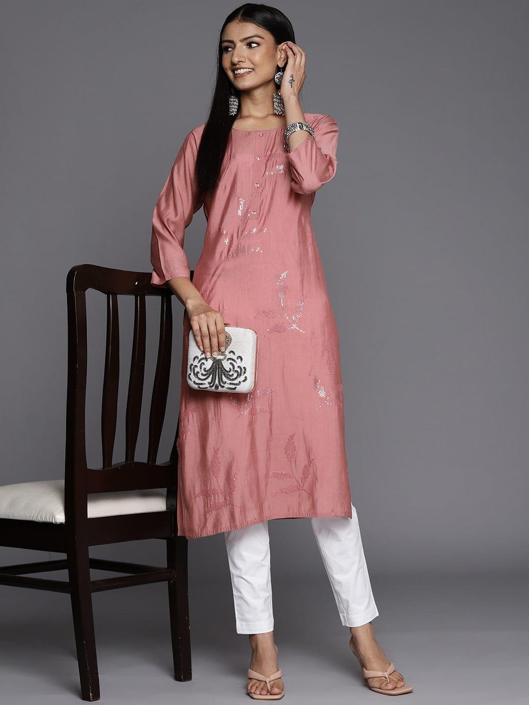 Varanga Women Peach-Coloured Embellished Kurta - Indiakreations