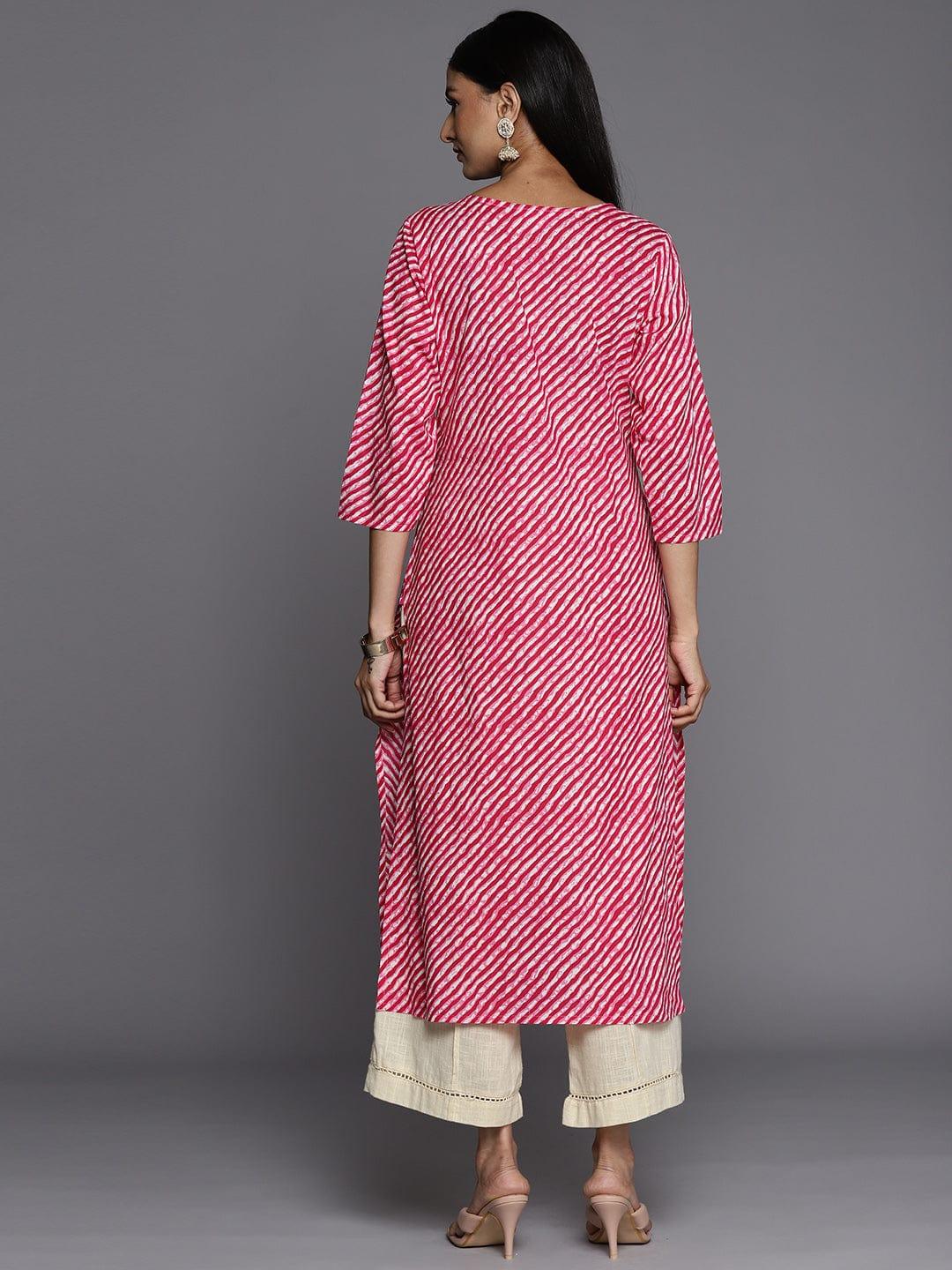 Varanga Women Pink Leheriya Striped Kurta - Indiakreations