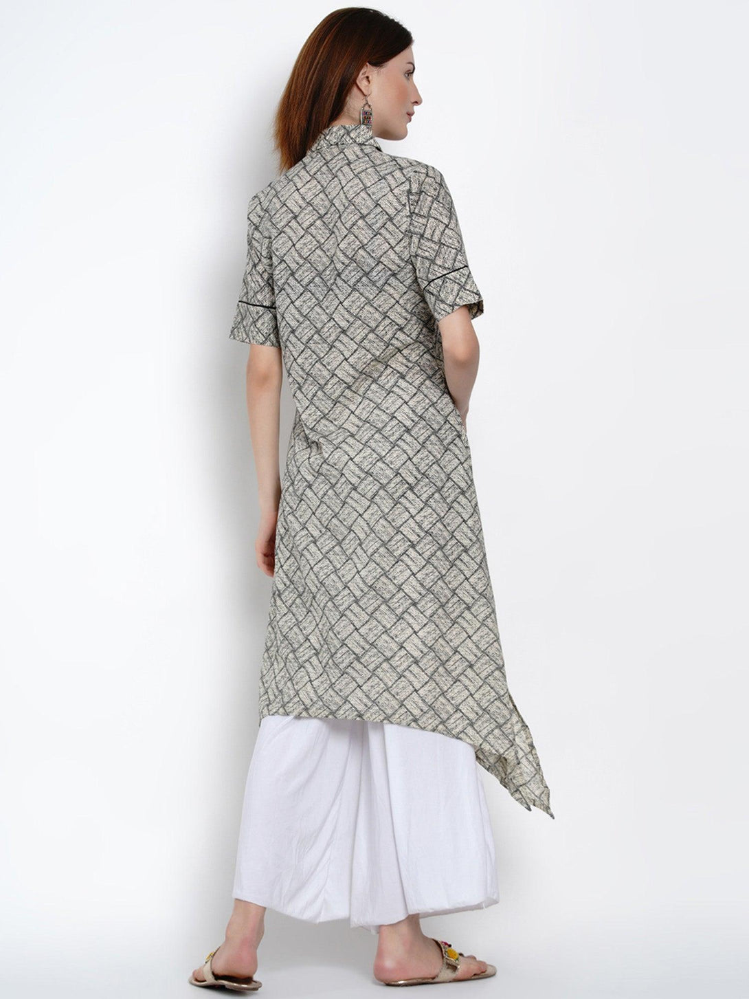 Women's Black&White Cotton Kurta Only - Women Republic - Indiakreations