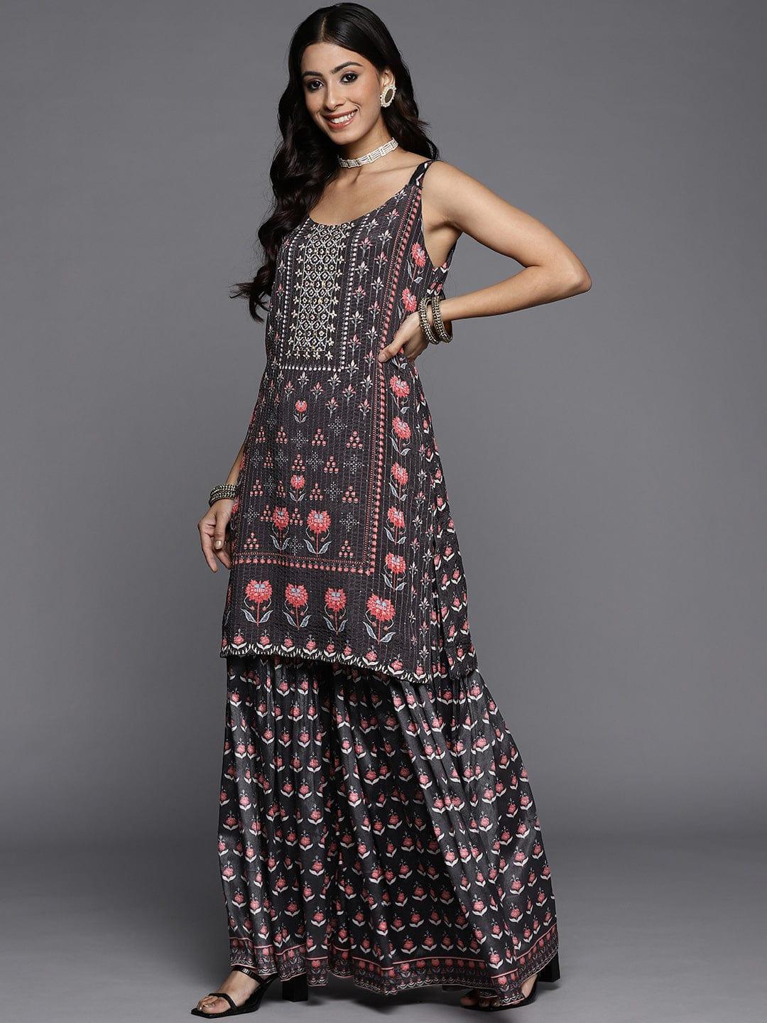 Varanga Women Black Ethnic Motifs Printed Sequinned Kurta with Trousers & Dupatta - Indiakreations