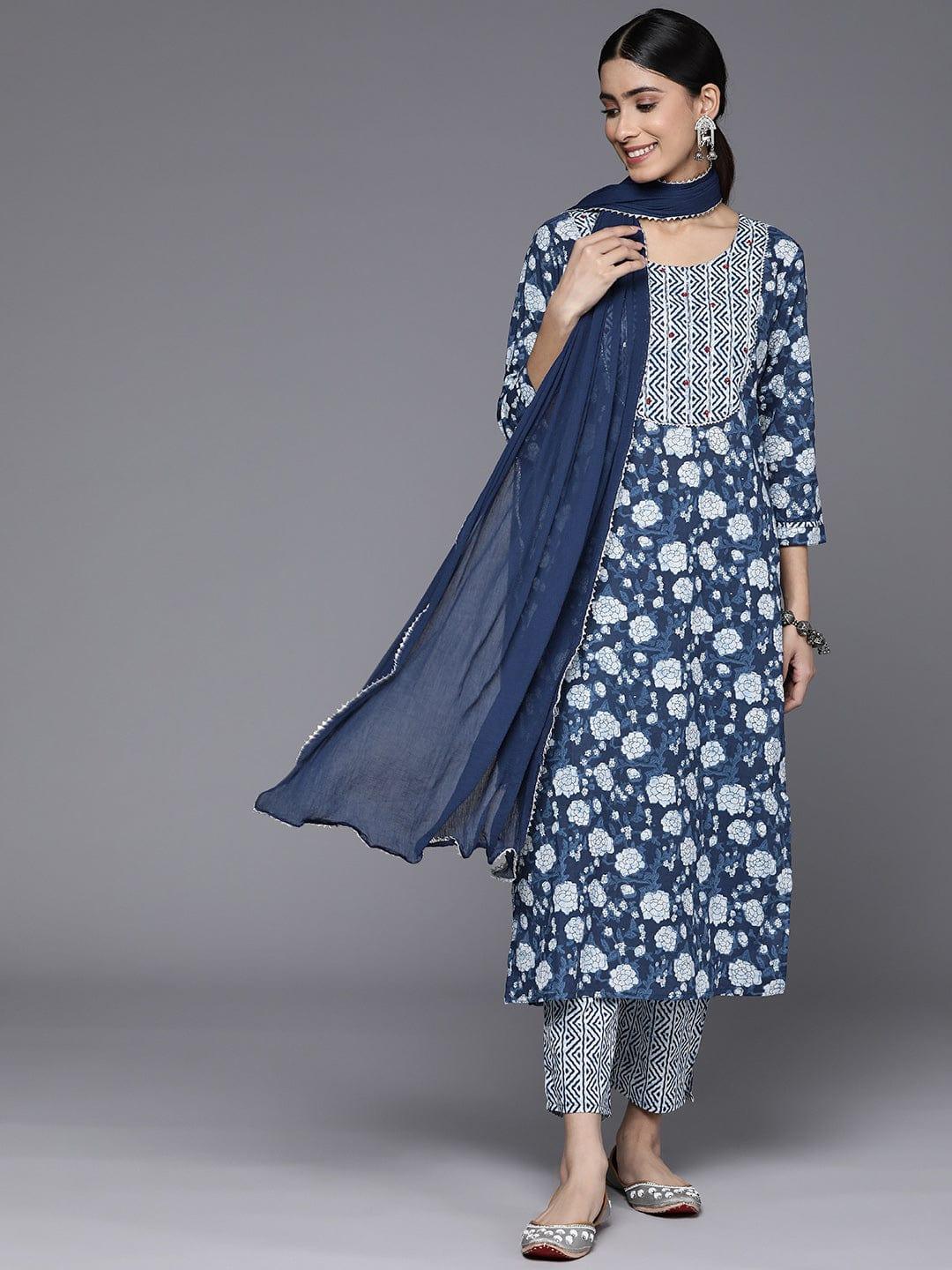 Varanga Floral Printed Sequinned Kurta With Trousers & Dupatta - Indiakreations