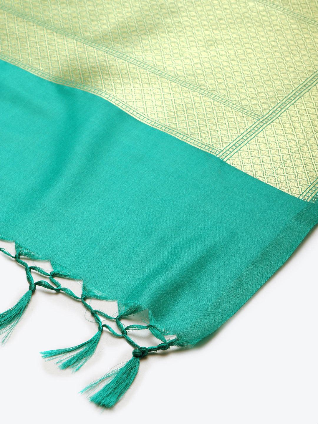 Women's Green Color Ethnic Motifs Woven Design Dupatta With Zari - Varanasi - Indiakreations