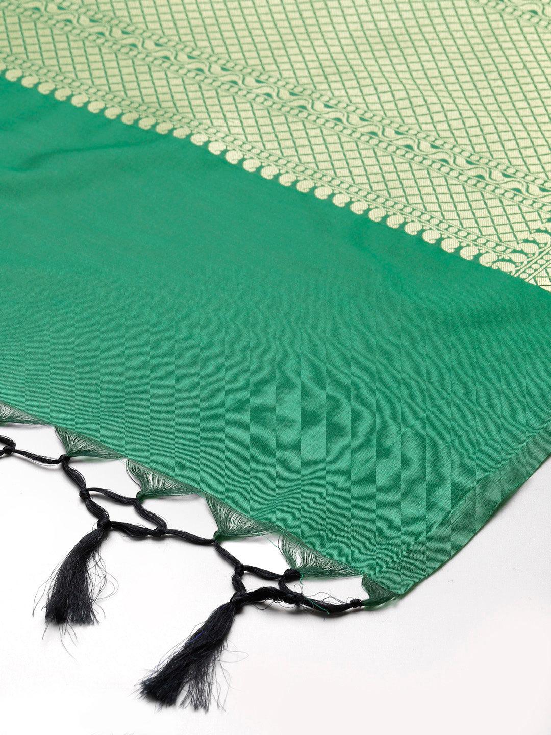 Women's Green Color Ethnic Motifs Woven Design Dupatta With Zari - Varanasi - Indiakreations