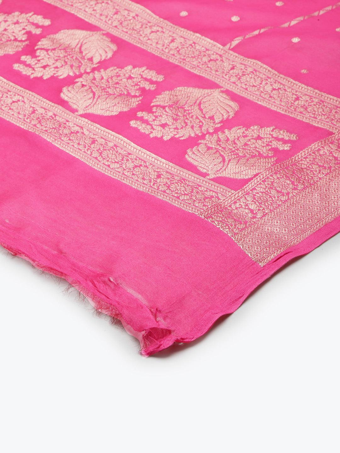 Women's Pink Color Ethnic Motifs Woven Design Dupatta With Zari - Varanasi - Indiakreations