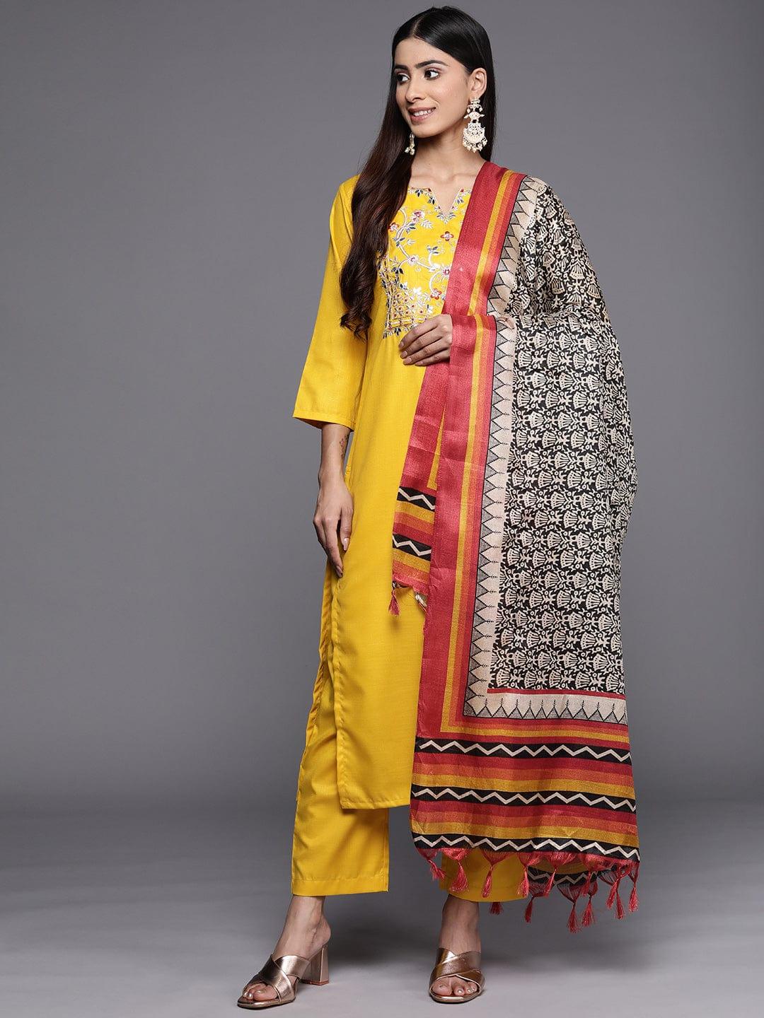 Varanga Floral Yoke Design Gotta Patti Kurta with Trousers & With Dupatta - Indiakreations