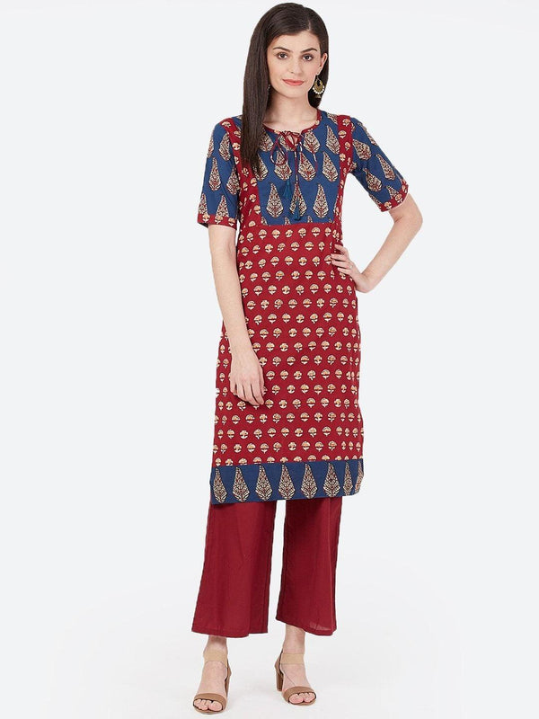 Women's Maroon Printed Straight Kurta - Meeranshi - Indiakreations