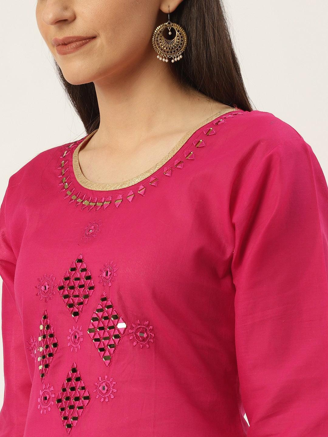 Women's Pink Yoke Design Straight Kurta - Noz2Toz - Indiakreations