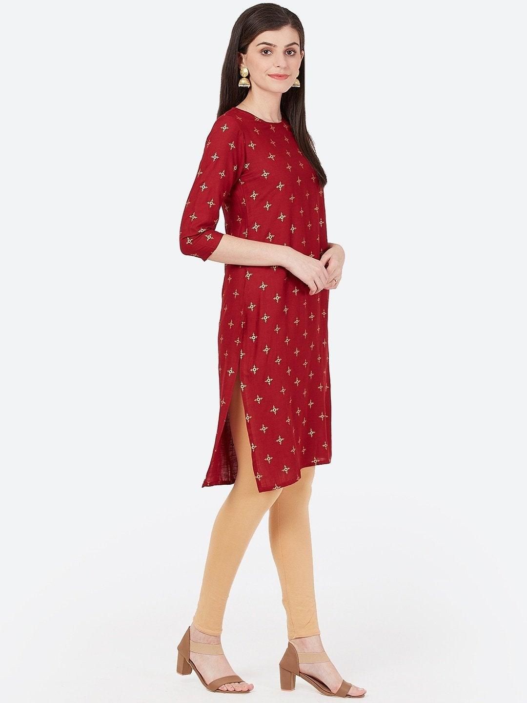 Women's Maroon Printed Straight Kurta - Meeranshi - Indiakreations