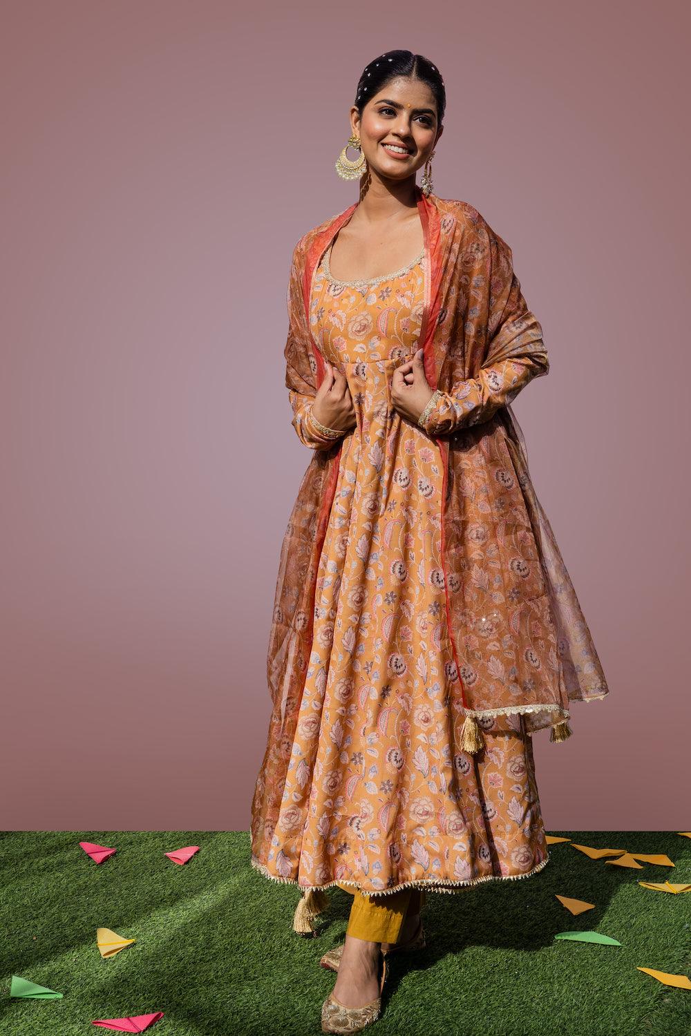 Mehfil Mustard Anarkali Set - Indiakreations