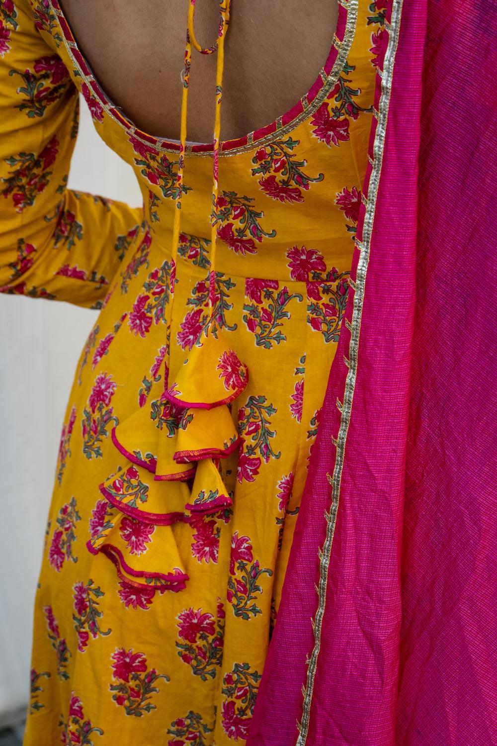 Mehfil Mustard Anarkali Set - Indiakreations