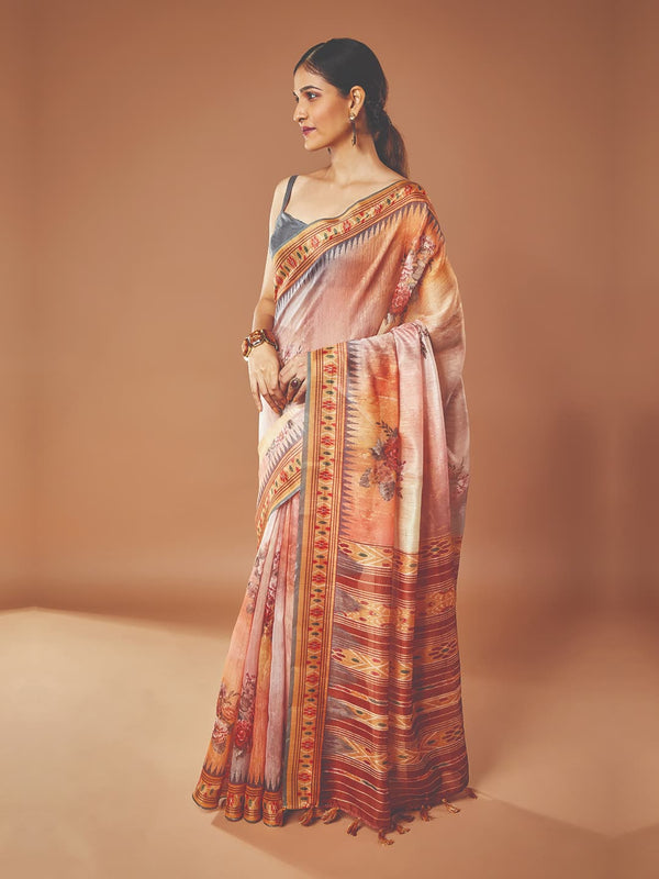 Alluring Cream and Multi-Color Pashmina Saree with Floral Print