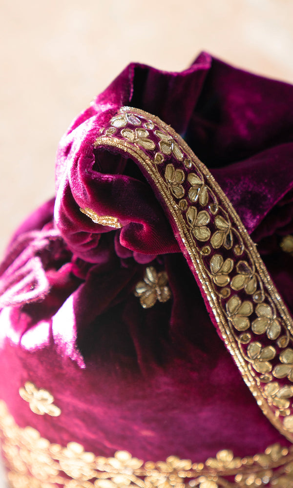 Bareen Embroidered - Deep Orchid Velvet potli