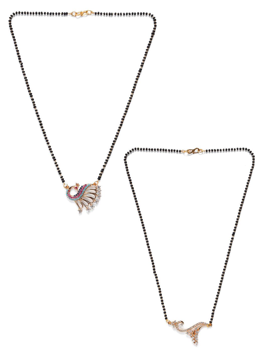 Women's Set of 2 American Diamond Rose Gold Plated Mangalsutra Set - Jazz and Sizzle - Indiakreations