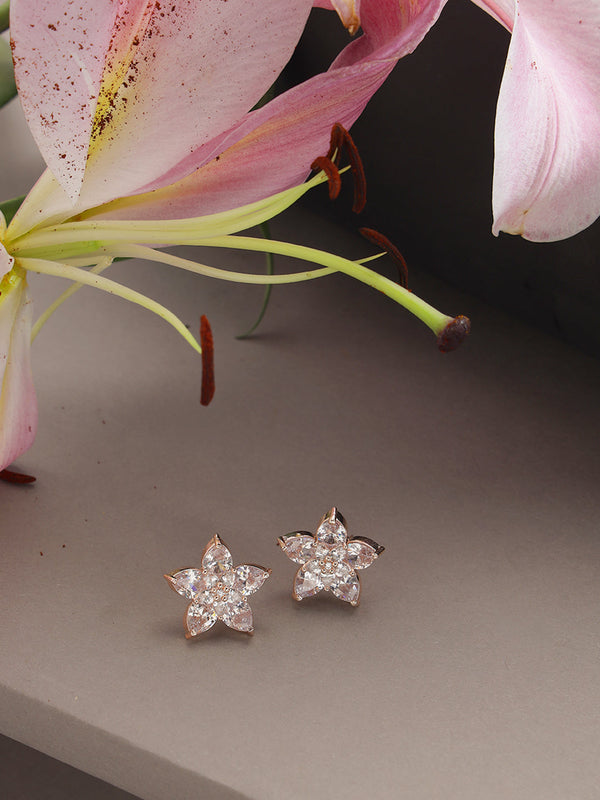 Women's White Contemporary American Diamond Floral Studs Earrings - Jazz and Sizzle