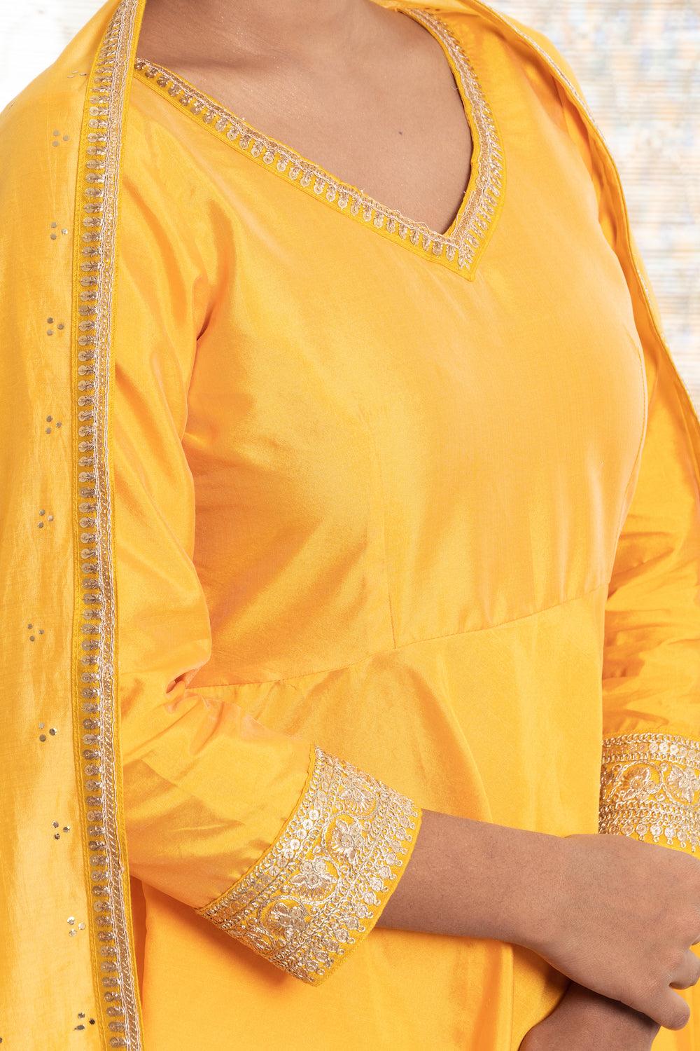 Khwabidah Mustard Anarkali Set of 3 - Indiakreations