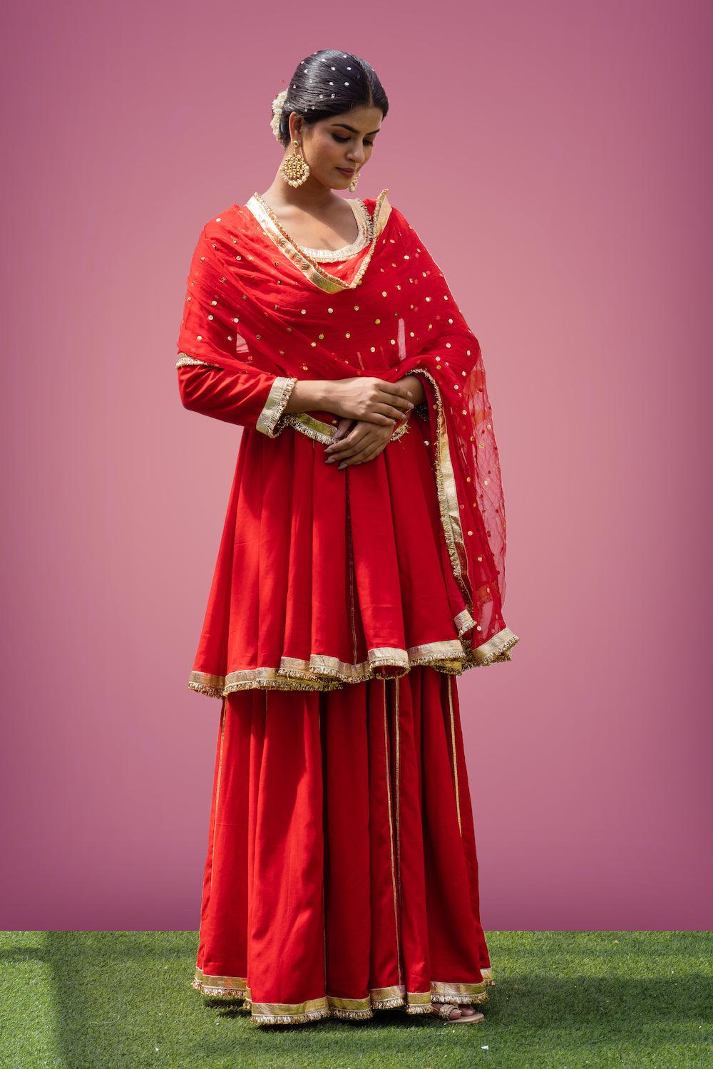 Mehfil Red Anarkali Skirt Set - Indiakreations