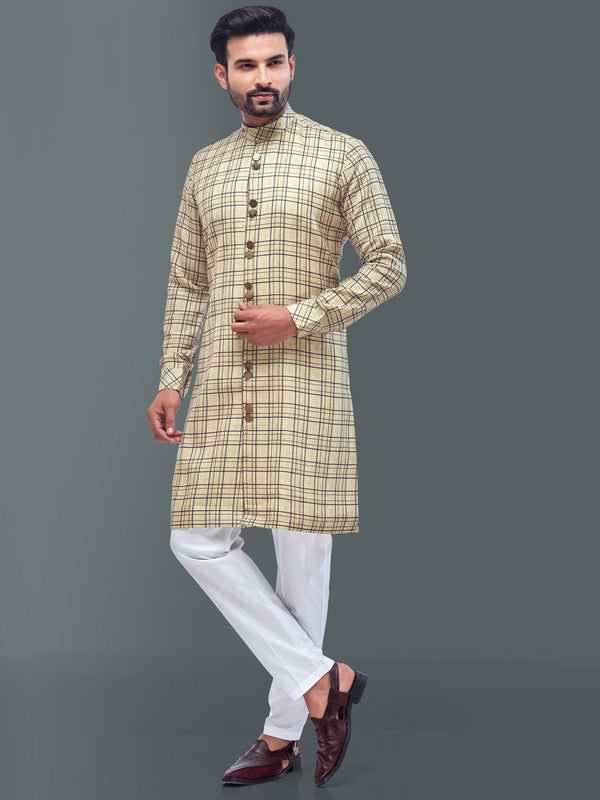 Indo western Style Checkered Kurta in Cream