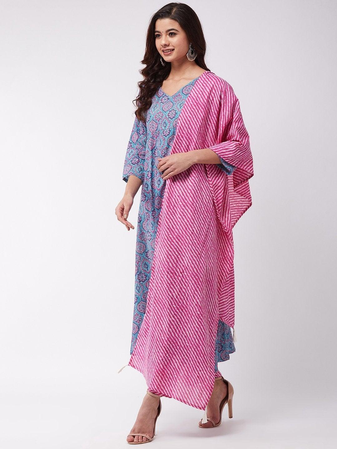 Women's Aqua Pink Kurta Pant Set - InWeave - Indiakreations