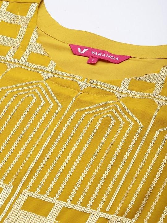 Varanga Yellow Embroidered Regular Sequinned Silk Georgette Kurta With Sharara & Dupatta - Indiakreations