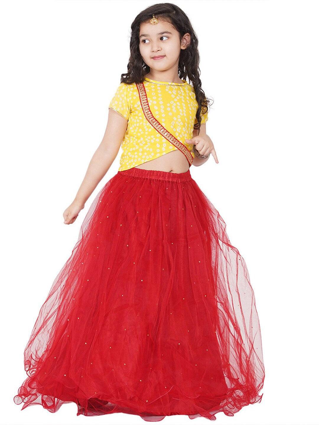 Girl's Yellow & Red Printed Ready to Wear Lehenga Choli - NOZ2TOZ KIDS - Indiakreations